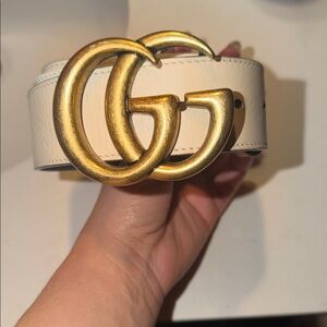 Gucci Cream Leather Belt with Gold Double G Buckle